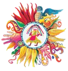 Logo Hand in Hand for Children e.V. — Kinderzeichnung mit Sonne, Hand, Vogel und Mädchen im Kreis